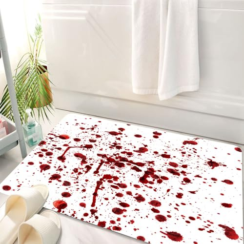 HKPOEQ Badematte Weiche Badteppich rutschfest Badzimmermatte Teppich Badezimmerteppich Duschmatte & Schlafzimmer,Flecken und Blut auf weißem Hintergrund, Halloween-Motiv,50x80 cm