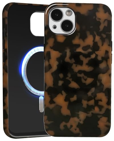 Xylota Handyhülle Magnetische für iPhone 15 6,1 Hülle, Aesthetic Leopard Braun Muster Mädchen Case Kompatibel mit MagSafe, Dünn Silikon + PC Stoßfeste Schutzhülle Cover, Schildpatt 07