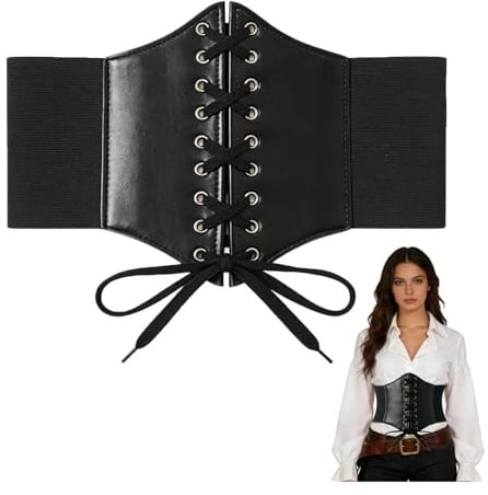 Korsett Damen,Corset Schwarz/Braun,für Halloween Cosplay Pirat Hexe Kostüm | Gothic Korsett Gürtel,Korsage Damen Mittelalter,Corset Belt Miedergürtel,Piraten Unterbrust Corsage für Halloween Karneval