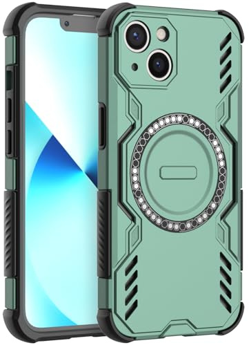 LVVFEI Case for iPhone 13 6.1 Inch, Compatibile with MagSafe, Magnetic iPhone 13 Phone Case with Shockproof, Ventilation Hole Design Magnetic Ring Slim Protective Case Cover - Green
