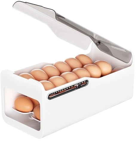 Legpador 2 Niveles Hueveras para Frigorifico, Capacidad para 28 huevos | Huevera de Plastico para Nevera, Dispensador de Huevos Enrollable Automático, Soporte de Huevo para Nevera,Organizador,Blanco