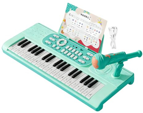 Clavier Piano Enfant avec Mìcro - Jouet Musical 37 Touches | Instrument Électronique Rechargeable | 2 Modes De Jeu Éducatifs, Inclus Pupitre Et Partition, Idéal Éveil Musical 3-8 Ans