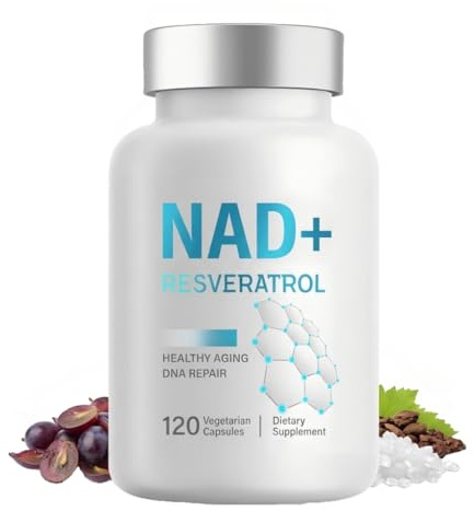 NAD+ Resveratrol 1000mg, 120 Gélules Anti Âge Bio NADH Supplément | Pour Le Soutien De L Énergie Cellulaire Et Du Vieillissement En Bonne Santé Végétariennes