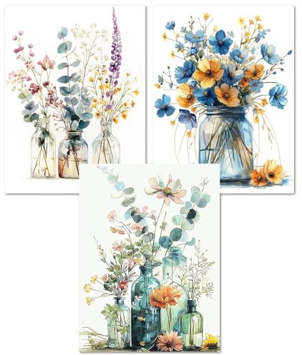 3 Stück Malen Nach Zahlen Blume - Malen nach Zahlen Erwachsene 30x40cm | Blumen Paint by Numbers Adult für Home Wand Dekor