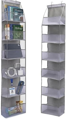 TYEQWT Over Door Hanging Organiser Grey, 6 Mesh Pockets for Bathroom | Breathable Wipe Clean Mesh, Sturdy Metal Hooks, Slim Space Saving, for Hallway Towels Cosmetics Pantry Items