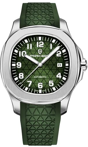 Pagani Design Elegante mechanische Herrenuhr Automatikwerk achteckiges Edelstahl gehäuse Japanisches 8215 Uhrwerk Armband Fluorkautschuk wasserdicht lässige Sportuhr Datum