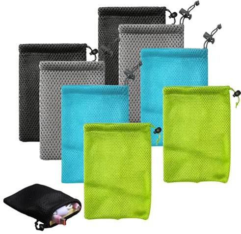 Sacchetti Piccoli 8 Pezzi 10x15 cm Borsa in Nylon a Maglia Spessa con Cordoncino per Conservazione Oggetti Piccoli MP3 Cuffie Caricabatterie Chiavi Viaggi Casa