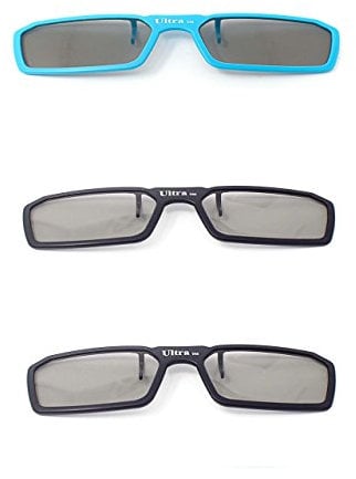 Ultra 2 Black 1 Blue Pairs 3D Clip On Glasses Passive 3D Glasses Men Women Compatible with RealD Cinemas 3D Glasses for TV Movie Glasses For Prescription Glass Wearers Circular Polorised Cinema 3D