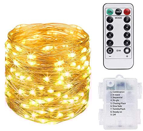 Vicloon LED Fairy Lights, 10 M 100 LED Warm White String Light with Remote and Timer, Cooper String Lights for Gardens, Homes, Wedding, Festival, Christmas Party, Battery-Powered(Battery Not included)