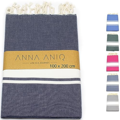 ANNA ANIQ Hamamtuch groß 100x200 cm Reise Strandtuch XXL Saunatuch Damen - 100% Baumwolle Fouta Pestemal Stranddecke Saunakilt Saunahandtuch Herren Badetuch Pareo Strandhandtuch (Dunkelblau)
