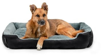 lionto Hundebett mit Wendekissen und Rutschfester Unterseite, Robustes Heimtierkissen mit tiefem Einstieg für Hunde und Katzen jeden Alters, 90x70 cm, kuscheliges Hundekissen, schwarz/grau
