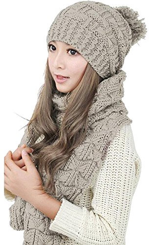 Winter Mütze Schal damen set warme Gestrickt Beanie mit pom Frauen Mädchen wolle