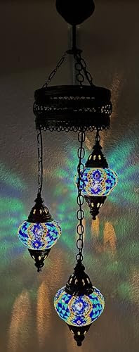 Samarkand - Lights Handgefertigte Orientalische Mosaiklampe Mosaik Glas Hänge Lampe Innenleuchte Pendelleuchte Deckenleuchte Aussenleuchte Handarbeit Hängeleuchte Hängelampe Größe 2 / BLAU