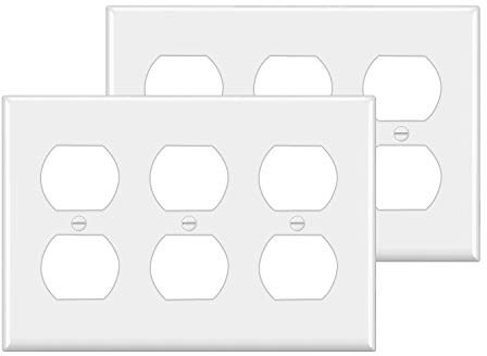 BESTTEN - Placa de pared dúplex de 3 bandas, tamaño estándar, salida de policarbonato irrompible y cubierta de interruptor, certificación UL, color blanco