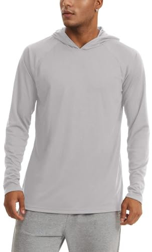 KEFITEVD Herren UPF 50+ UV Shirt Sonnenschutz Langarm T-Shirt Quick Dry Outdoorshirt Hoodies Kapuzenpullover für Surf Hellgrau M