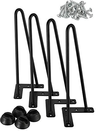 4 Stück Haarnadelbeine Industrial Look Baustahloptik Tischbeine Möbelfüße Haarnadel-Tischfüße 30cm Höhe- Freie Bodenschoner und Schrauben- Schwarz