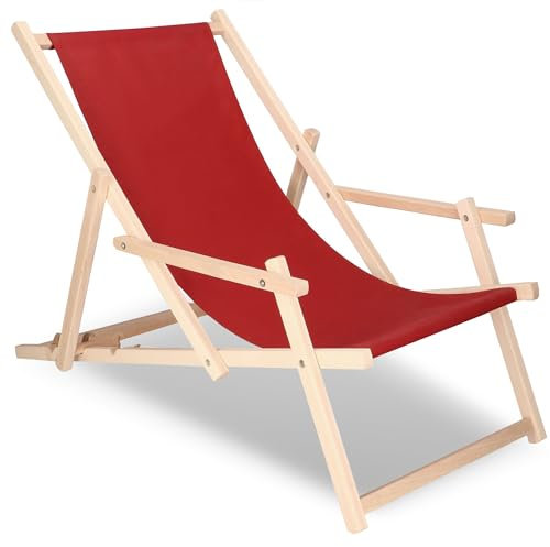 SPRINGOS Holz-Liegestuhl Sonnenliege Gartenliege mit Armlehnen Klappstuhl Freizeitliege