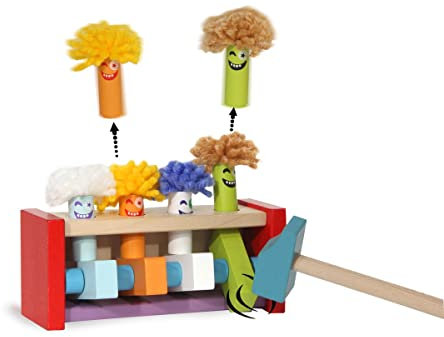 Holzspielzeug Kidiwood Klopfbank Flying Clowns 6tlg. – ab 2 Jahre, Massivholz - Bergahorn und Buche, Farben auf Wasserbasis, fördert die Hand-Augen Koordination und Lernen von Farben