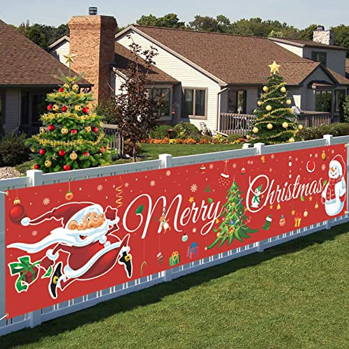 GRESATEK Super Große Merry Christmas Banner für Weihnachten Party Deko, Frohe Weihnachten Rot Frohes Neues Jahr Hintergrund Banner für Haus Hof Wand Xmas Photo Boot Outdoor Hintergrund Dekoration
