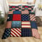 Patchwork American Flag Bedding Set Double Red Blue Geometric Stars Stripes Duvet Cover Retro United States Flag Comforter Cover For Kids Boys Teen Men Independence Day Freedom Bedspread Cover 3 Pcs