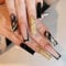 RUNRAYAY Black Marble French Tip Press On Nails Long with Gold Foil, Fack Nails for Girls, Acrylic Nude Nail Press On for Women and Girls 24Pcs
