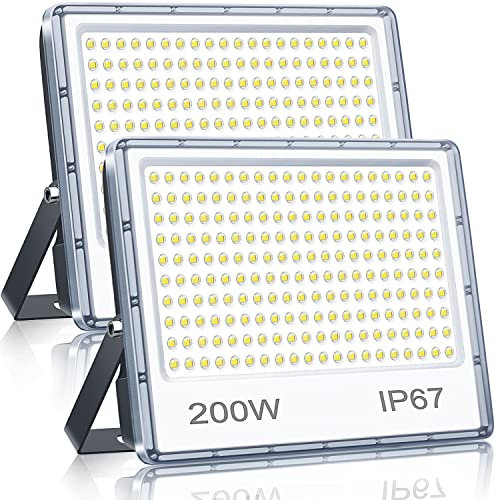 YIQIBRO LED Strahler Außen 200W 2 Stück, LED Fluter mit Treiber, 20000LM 6500K Kaltweiß Superhell Scheiwerfer, IP67 Wasserfest Außenstrahler für Hinterhof, Terrassen, Garage, Flur, Garten