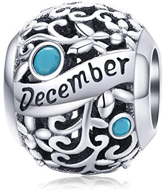 Lorrifal December 925 Sterling Silber Original Geburtsstein Charms passend für Pandora Armbänder Geburtstag Geschenk für Frauen Mädchen Mutter Tochter