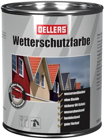 OELLERS Wetterschutzfarbe wasserbasiert 1L, RAL 7016 Anthrazitgrau | farbige Holzbeschichtung, 3in1 Grundierung + Deckanstrich + UV-Schutz, für innen und außen, auch für Metall geeignet