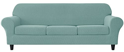 SYLC 4-teiliger Sofabezug 3 Sitzer Mit 3 Separaten Sitzkissenbezug, Stretch Polar Fleece Sofaüberwürfe Für Kombisofas Sofahusse Couch Überzug (Mint Green)