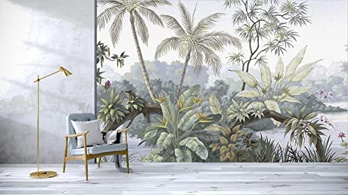 SELIE Papier Peint Jungle Plantes Aquarelles De La Jungle Tropical Papier Peint Panoramique Moderne Décoration Murale, 300 x 250cm(LXH)