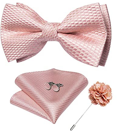 DiBanGu Pajarita de seda para hombres con bolsillo cuadrado de solapa gemelos autoatados conjunto de pajarita, Rosa 152, Taille unique
