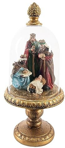 Clayre & Eef Glasglocke Weihnachtsgruppe 35 cm Goldfarbig Kunststoff