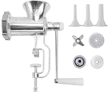 Yytcsjz Manueller Fleischwolf, Manuelle Kurbel-Edelstahl-Wurstmühle, Multifunktionales manuelles Wurstherstellungs-Kit, für Fleisch, Wurst, Kekse, leicht zu reinigen (Color : Silver, Size : One Size)