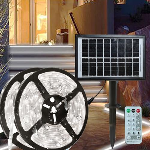VANLUDA Tira de LED solar de 20 m para exteriores, IP67, resistente al agua, tira LED regulable para exteriores, con mando a distancia de 8 modos, para jardín, árbol, valla, decoración de piscina
