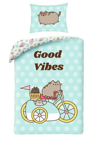 Pusheen Bettwäsche-Set, 100% Baumwolle, Bettbezug 140x200 + Kissenbezug 70x90 cm