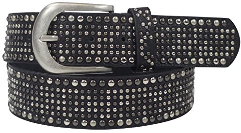 Damengürtel mit Nieten, Strass-Nieten-Besatz, Synthetikgürtel im Vintage-Style, Breite ca. 3,8 cm (Schwarz; BW100cm - Gesamtlänge 115cm)