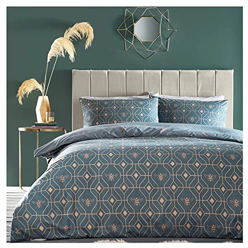 furn. Bee Deco Single Duvet Cover Set, Cotton, Polyester, French Blue