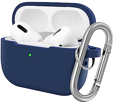 ELZO Silikon Hülle Kompatibel mit AirPods Pro 2 Hülle Case, Silikon Stoßfeste Schutzhülle für AirPods Pro 2. Generation 2022 Case Cover mit Metallkarabiner, Front-LED Sichtbar, Blau