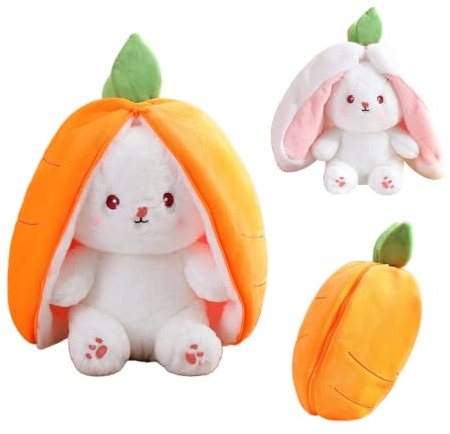 KOWAKA Strawberry Bunny Transformed Into Little Rabbit Fruit Doll Plush Toy Carrot Rabbit Plush Doll Girl Kids Birthday Present (35cm, Carrot Rabbit)