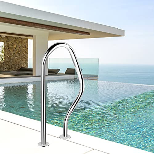 Pool-Handlauf, komplettes Montageset, Leiter-Stufengeländer für Schwimmbäder, Edelstahl 304, an Deck montierter Sicherheitshandgriff – Silber