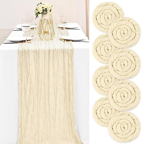 Teruntrue 8 Stück Käsetuch Tisch Läufer Creme Tisch Läufer, Rustikale Gaze Tisch Läufer Tischdekoration für Küche Hochzeit Urlaub Party(Creme, 400cm)