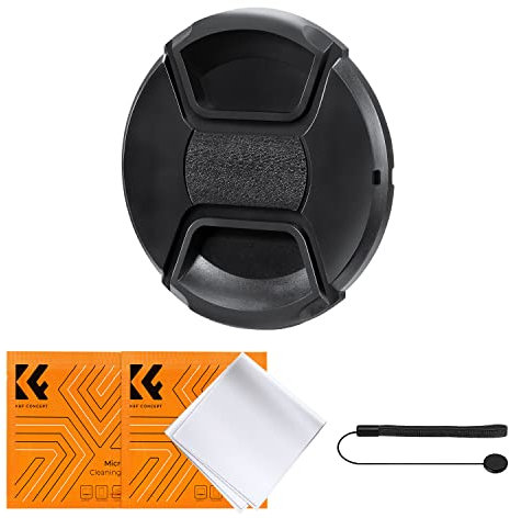 K&F Concept 55mm Bouchons/Caches Objectifs + Élastiques + 2 Chiffons de Nettoyage Emballé sous Vide Compatible avec Appareil Photo Canon Nikon Sony Olympus Fujifilm Pentax Panasonic Leica