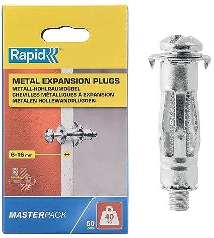 Rapid Tacos de Expansión Metálicos, Pack de 50 tacos de expansión metálicos para Pared de Pladur de 6-16 mm, Carga Máxima de 40kg, Tacos para Paredes de Pladur y Paredes Huecas (5001563)