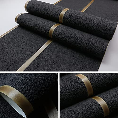 Juodkeo Faux Hirschfell Vliestapete für Wohnzimmer, 3D Moderne Beflockungstapete für Schlafzimmer, TV Hintergrund, Nicht Selbstklebend, 0.53x9.5m, Schwarz