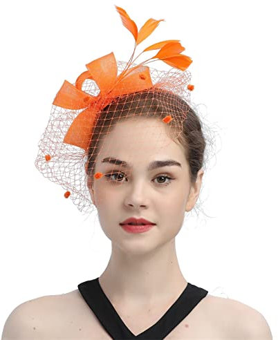 Damen Fascinator Hut Kopfschmuck Hochzeit Hüte Hat Clips Schleier Stirnband Tea Party Mesh Kopfbedeckung Frauen Pillbox Hut Haarschmuck für Kirche Halloween Cocktail Club B