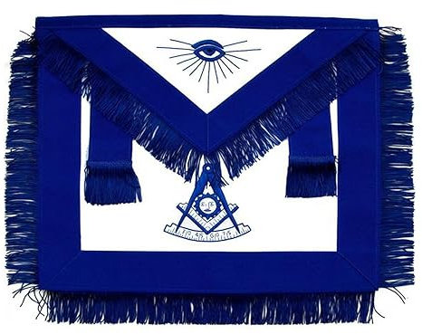Freimaurer-Schürze, blaue Lodge Past-Master, Maschinenstickerei, blaue Fransen, Blau, Large