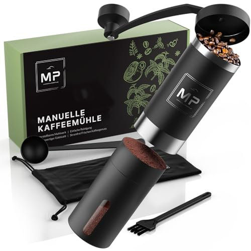 Macinacaffè manuale con macina conica, grado di macinatura regolabile, in acciaio inox con pennello, macinacaffè a mano di alta qualità