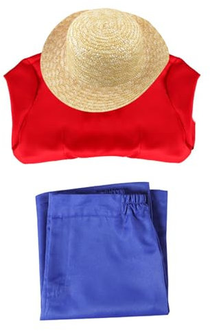 Meanju Anime Cosplay Kostüm,Rollenspiel Uniform Full Set,Performance Kostüm mit Hemd, Hose und Hut,Anime Uniform Halloween Party Karneval Cosplay,Größen: S-M-L, Rot Blau L