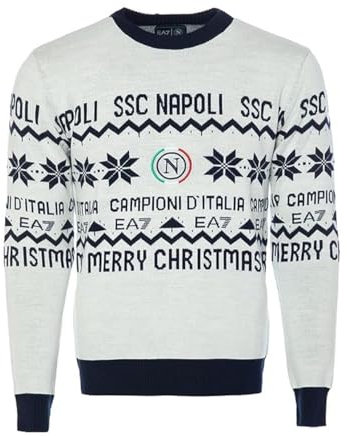 SSC NAPOLI Unisex 23/24 Maglione Natale Pullover, Weiß/Marineblau, S