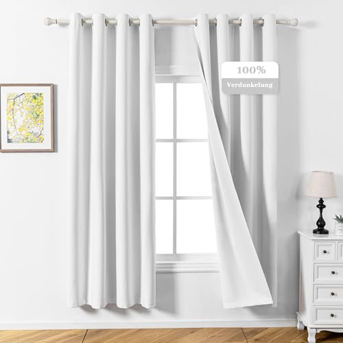 MYSKY HOME Gardinen Weiss mit Ösen Schallschutz Vorhänge Blackout Vorhang Leinenoptik Gardine Verdunkelungsvorhang für Kinderzimmer und Wohnzimmer,2er Set H 225 x B 140 cm,Weiß.